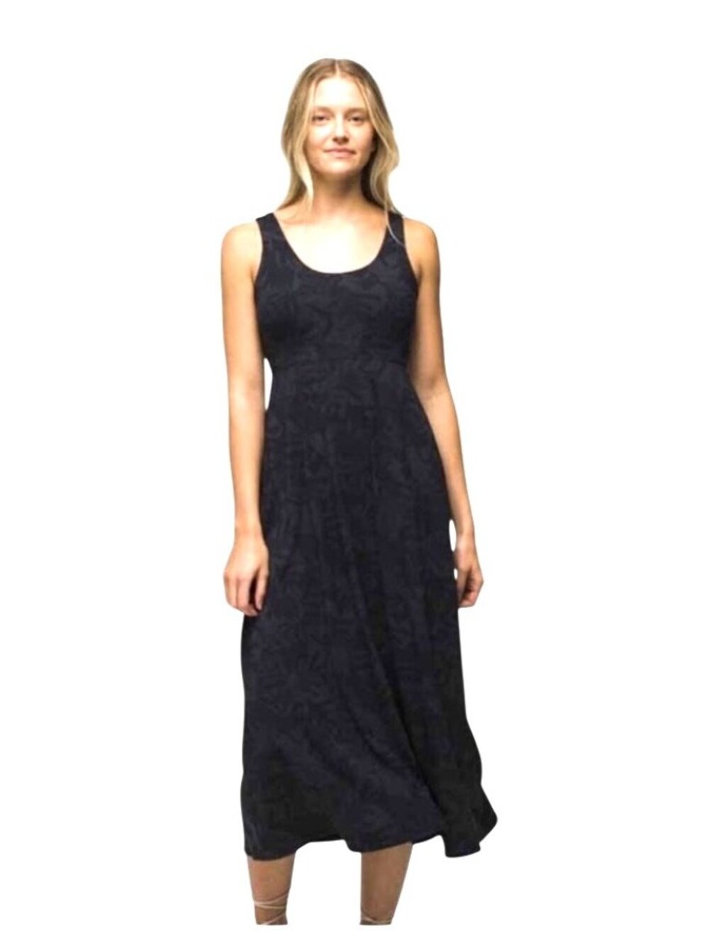 prAna Lata midi Beach Dress XL dark floral Black Twist Back Shelf Bra oudoor